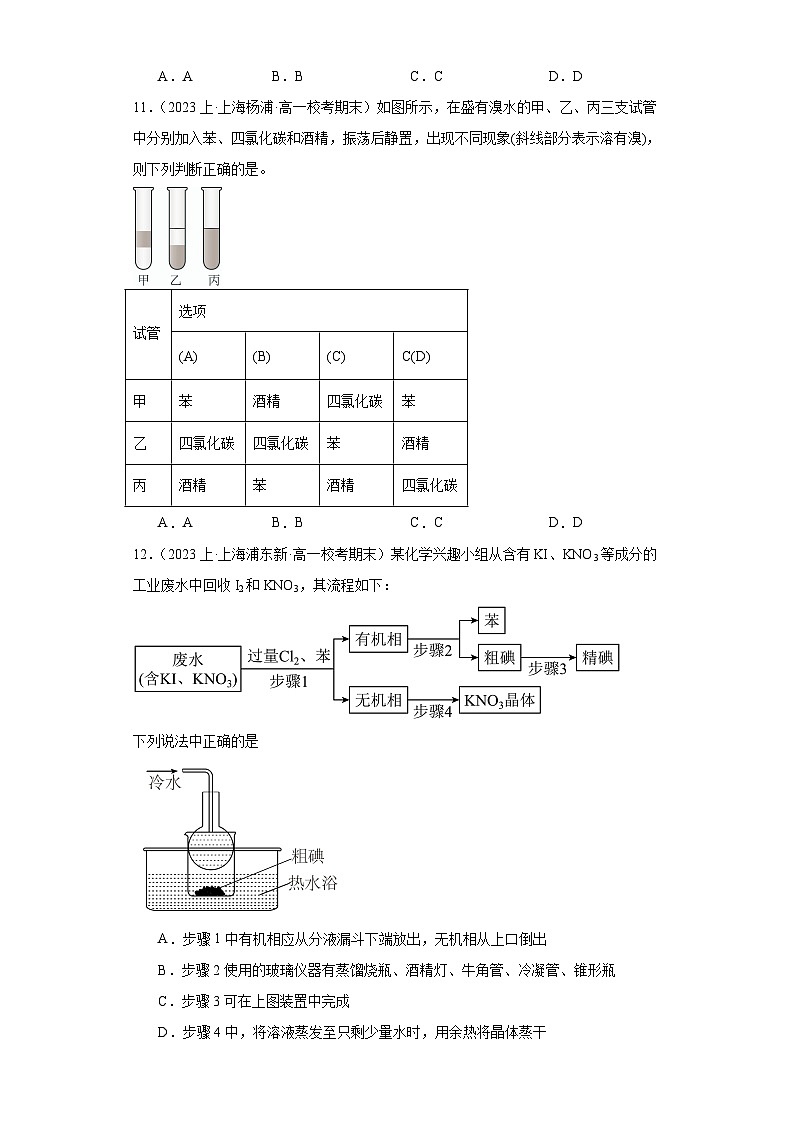 02物质的分离与提纯-上海市2023-2024学年高一化学上学期期末知识点突破练习（沪科版）第3页