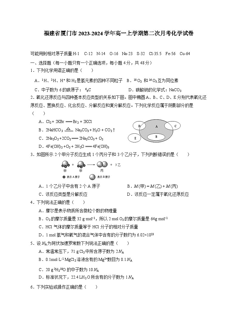 福建省厦门市2023-2024学年高一上学期第二次月考化学试卷（含答案）第1页
