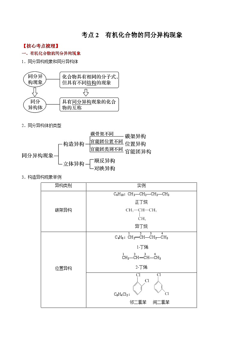考点2 有机化合物的同分异构现象 - -2023-2024学年高二化学精品讲练测（人教版选择性必修3）01