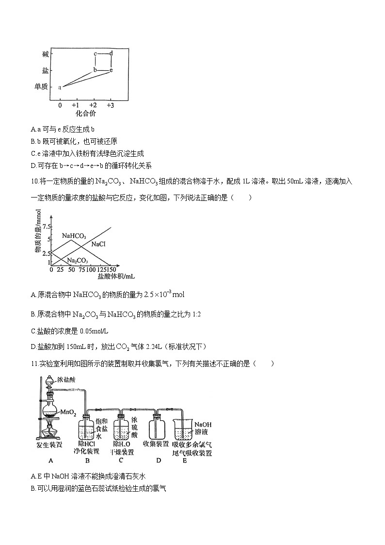 2024天津市第四十七中学高一上学期12月月考试题化学无答案03