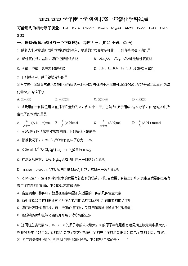 辽宁省东北育才学校2022-2023学年高一上学期期末考试化学试题（含答案解析）01