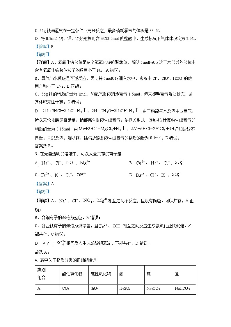 山东省济南外国语学校2022-2023学年高一上学期期末考试化学试题（含答案解析）02