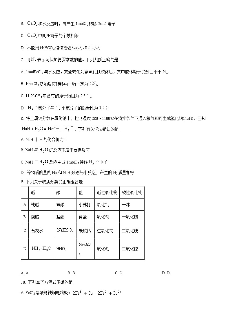 精品解析：重庆市南开中学校2022-2023学年高一上学期1月期末考试化学试题（原卷版）第2页