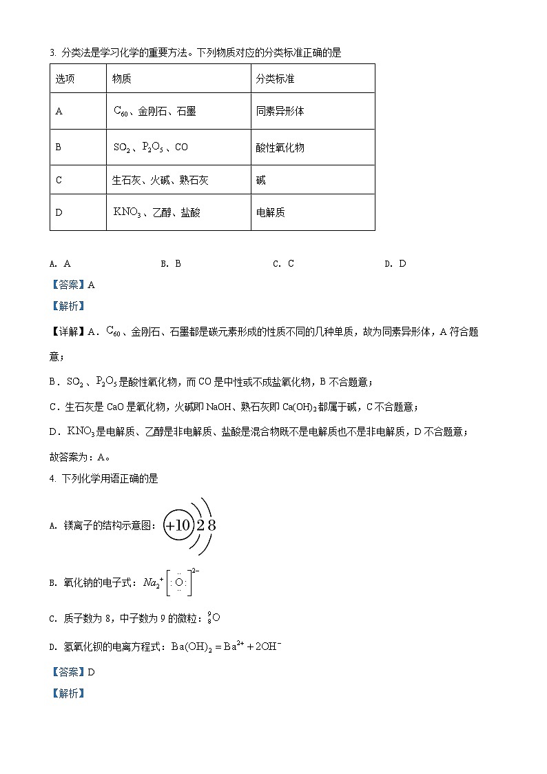 贵州省贵阳市普通中学2021-2022学年高一上学期期末考试化学试题（含答案解析）02