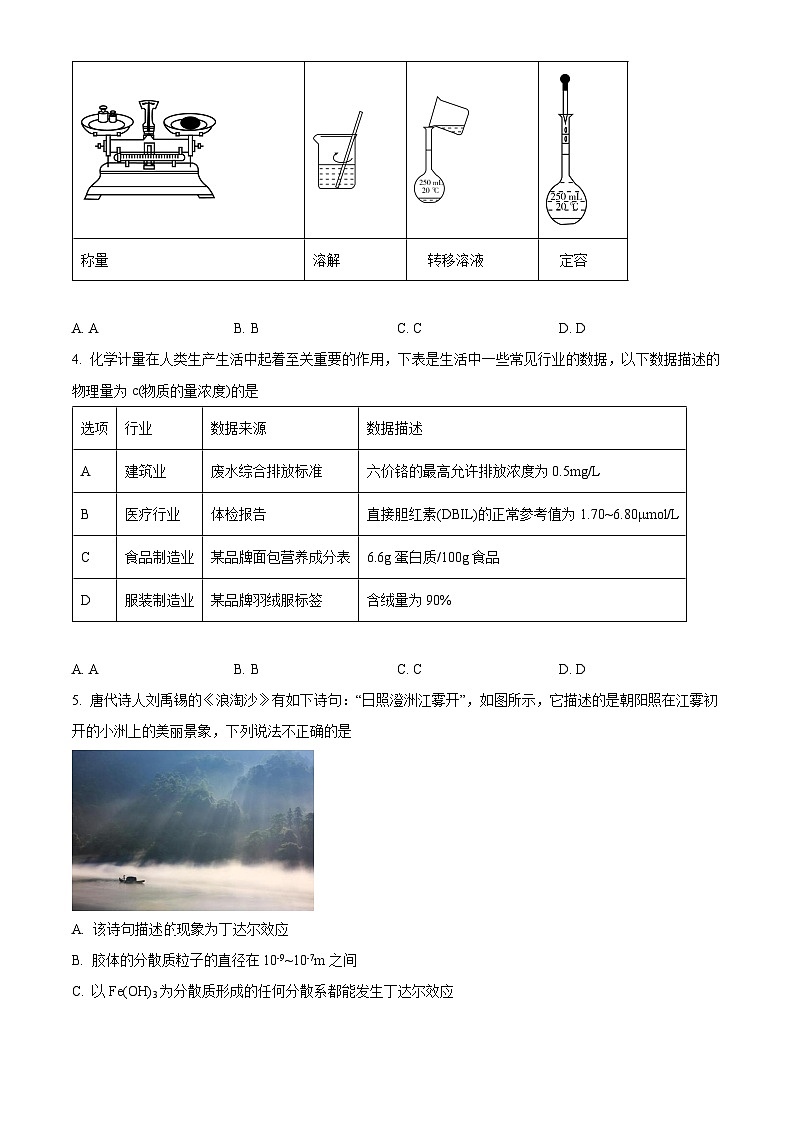 精品解析：贵州省遵义市南白中学2021-2022 学年高一上学期期末检测化学试题（原卷版）第2页