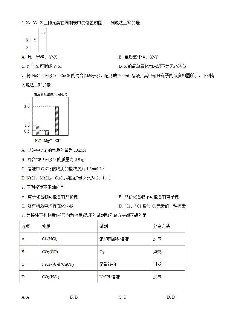 精品解析：黑龙江省哈尔滨师范大学附属中学2021-2022学年高一上学期期末考试化学试题（原卷版）第2页
