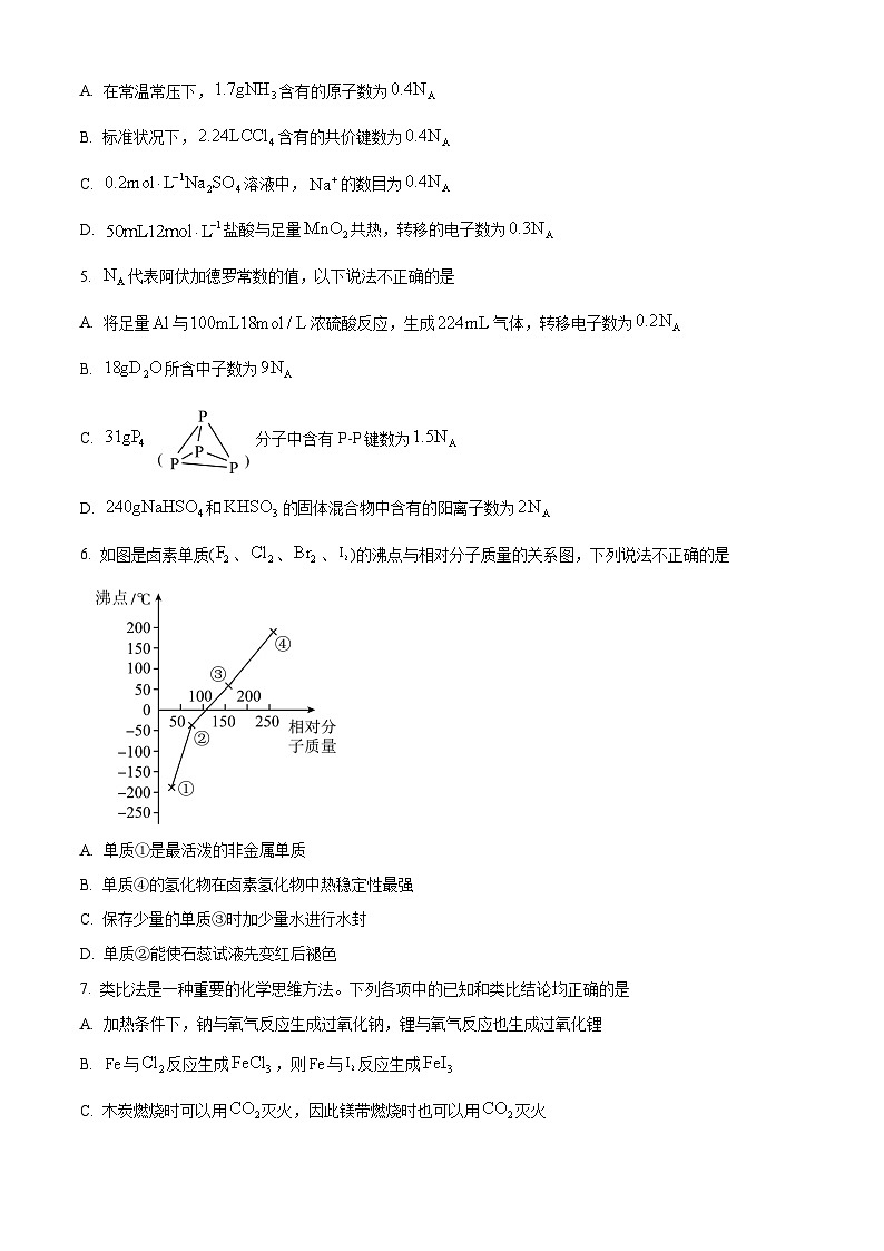 精品解析：吉林省东北师范大学附属中学2022-2023学年高一上学期1月期末考试化学试题（原卷版）第2页