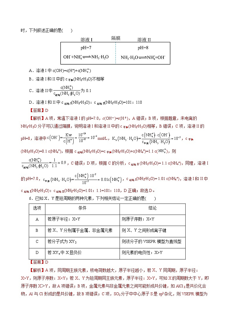 2023-2024学年高二上学期期末化学模拟卷（浙江专用，人教版2019选择性必修1选择性必修2第一、二章）（Word版附解析）第3页