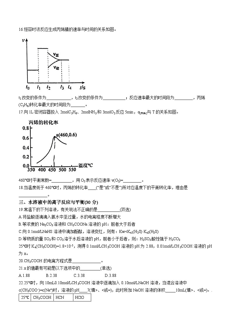 64，上海市奉贤中学2023-2024学年高二上学期12月练习化学试题(无答案)03