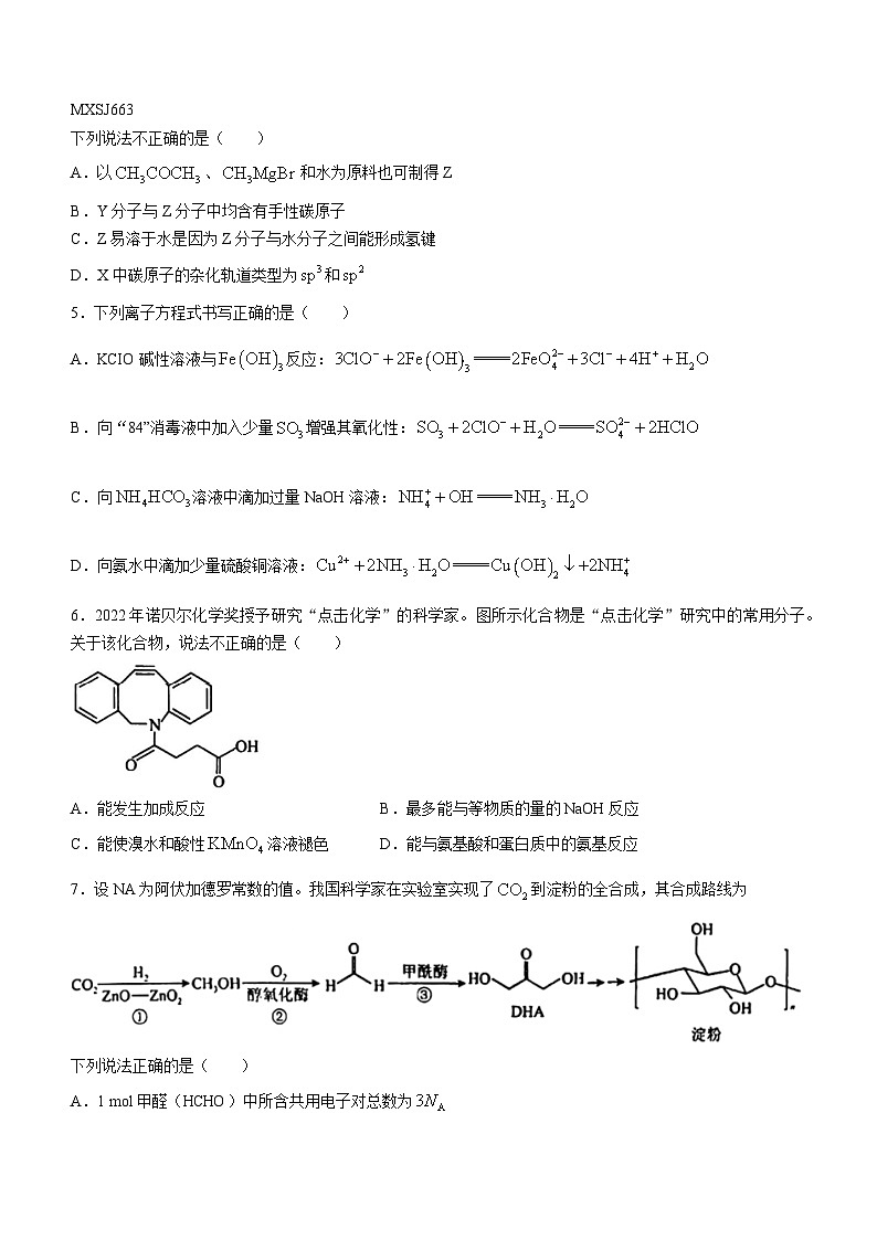 福建省泉州市培元中学、永春一中、季延中学、石光中学2023-2024学年高三上学期11月期中考试化学试题02