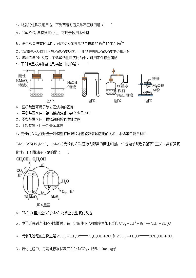2024台州名校联盟高三上学期12月联考试题化学含答案第2页