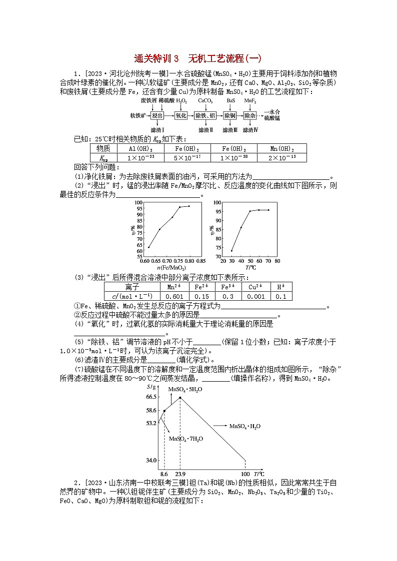 新教材2024届高考化学二轮专项分层特训卷第三部分大题通关特训3无机工艺流程一（附解析）01