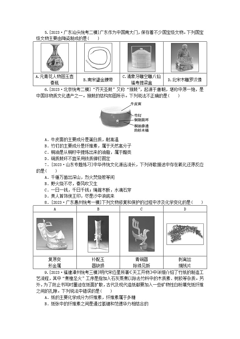 新教材2024届高考化学二轮专项分层特训卷第二部分常考热点特训1化学与传统文化（附解析）02