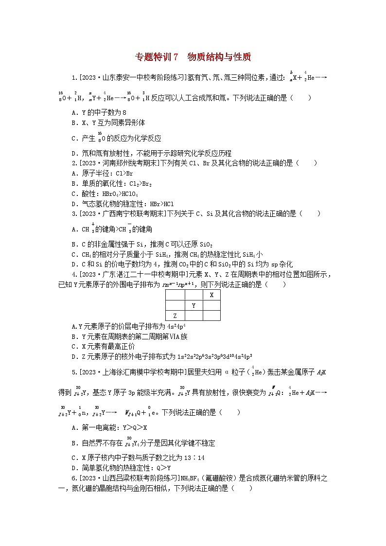 新教材2024届高考化学二轮专项分层特训卷第一部分必考专题特训7物质结构与性质（附解析）第1页