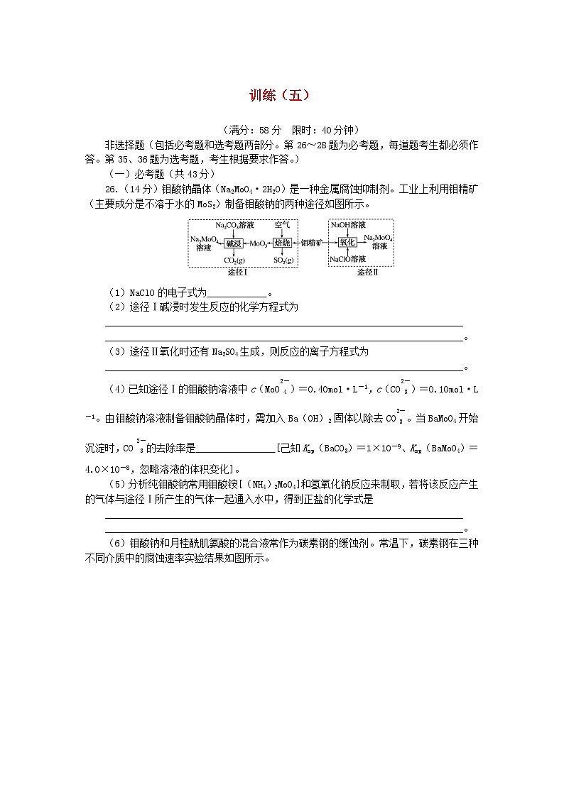 统考版2024高考化学二轮专题复习考前非选择题适应性训练训练五（附解析）第1页