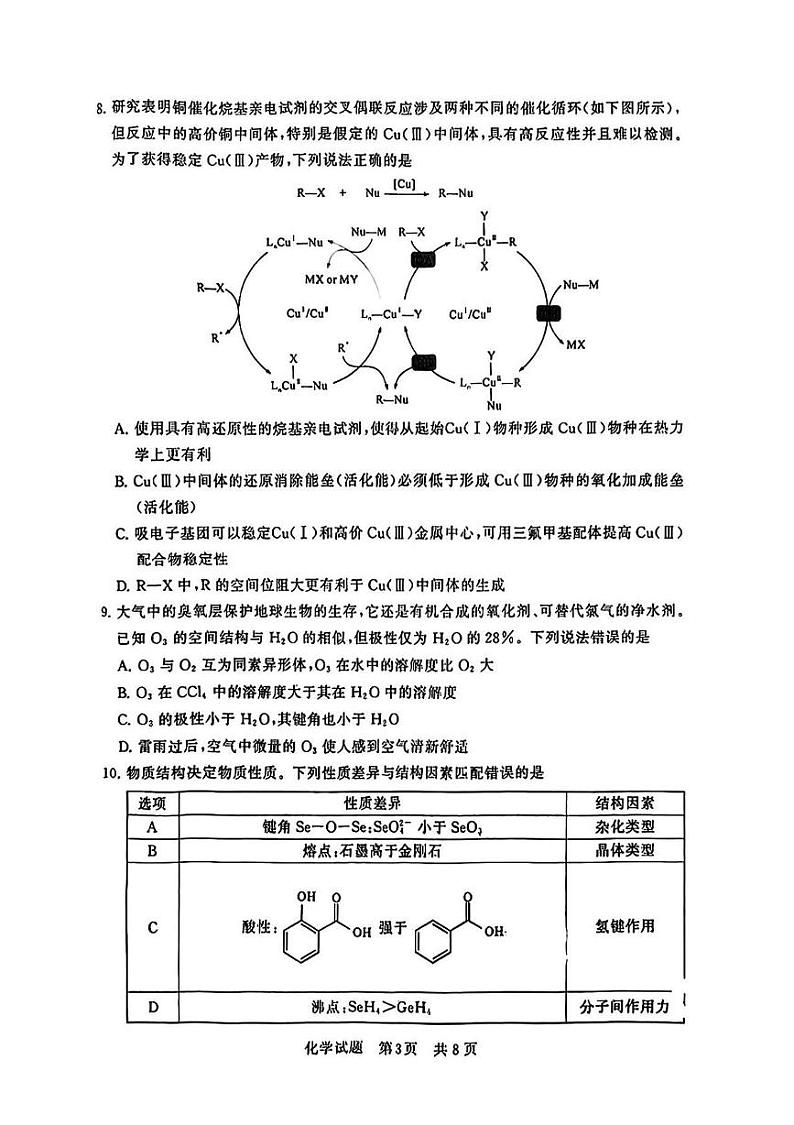 2024八省八校T8联考高三第一次学业质量评价化学试题PDF版含解析03