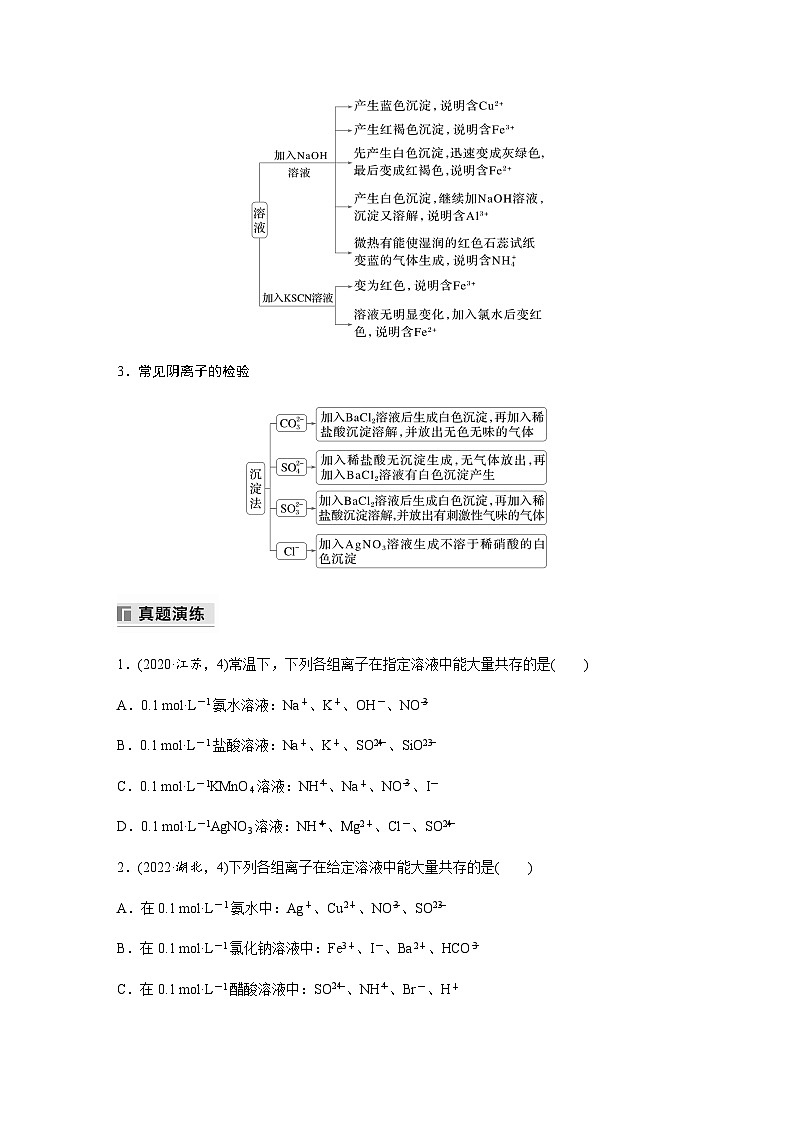 专题一 化学用语与基本概念　选择题专攻 4.离子共存、离子检验与推断（含解析）-2024年江苏高考化学大二轮复习讲义第3页