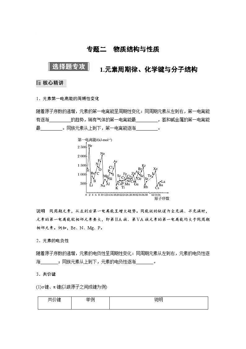 专题二 物质结构与性质 选择题专攻 1.元素周期律、化学键与分子结构（含解析）-2024年江苏高考化学大二轮复习讲义第1页