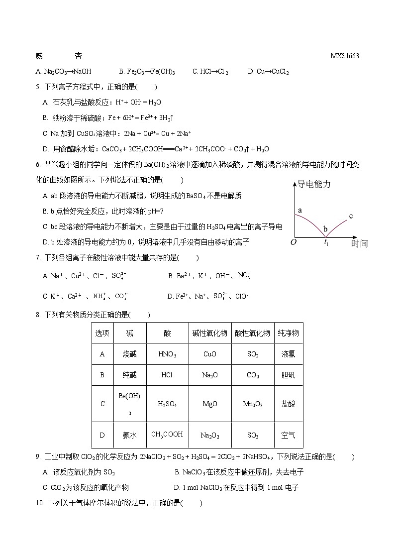 贵州省“三新”改革联盟校2023-2024学年高一上学期12月联考化学试卷02