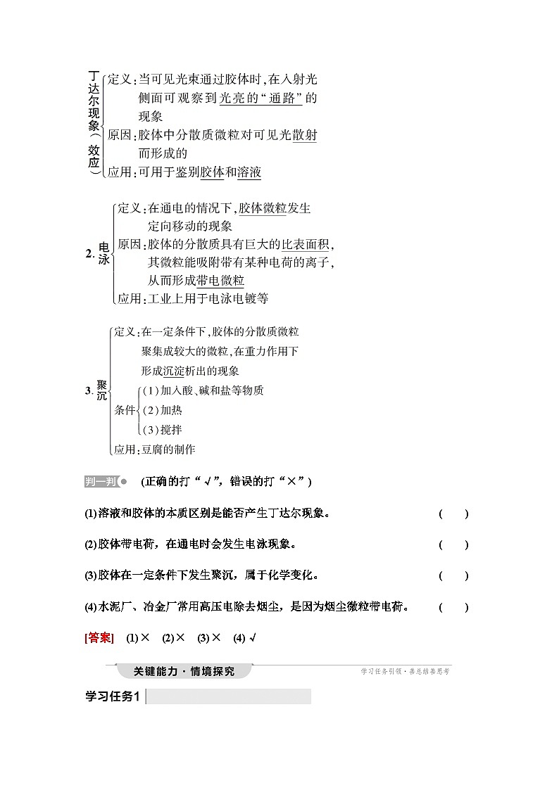 鲁科版高中化学必修第一册第2章第1节新知探究课8一种重要的混合物——胶体学案第2页