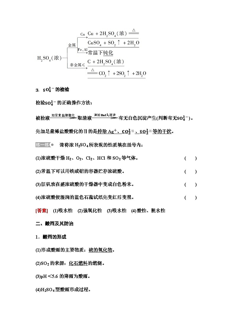 鲁科版高中化学必修第一册第3章第2节新知探究课16浓H2SO4酸雨及其防治学案第2页
