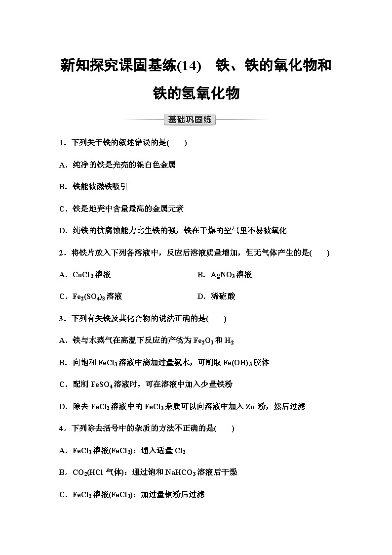 鲁科版高中化学必修第一册新知探究课固基练(14)铁、铁的氧化物和铁的氢氧化物含答案第1页
