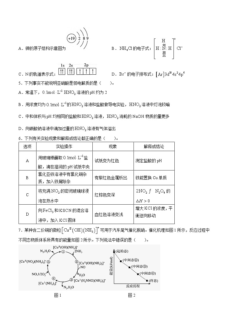 2024泰安一中高二上学期12月月考试题化学无答案02