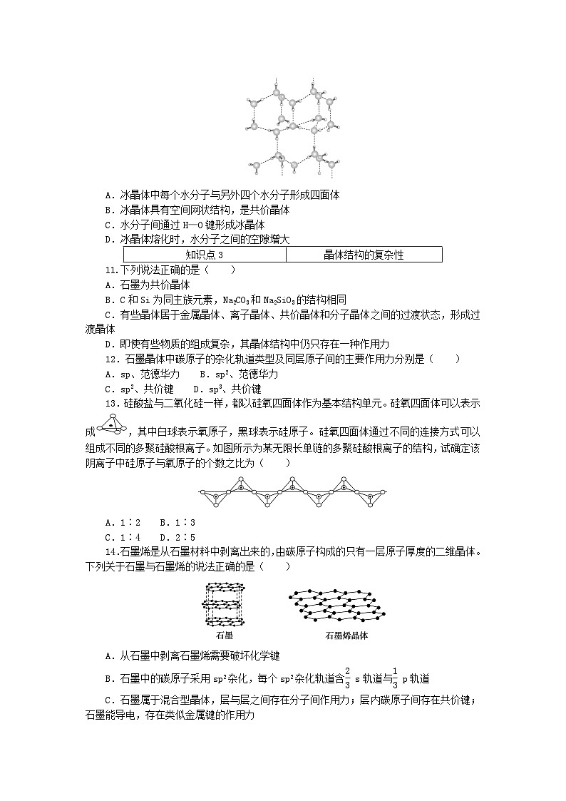 2023版新教材高中化学第3章不同聚集状态的物质与性质第2节几种简单的晶体结构模型第4课时分子晶体晶体结构的复杂性课时作业鲁科版选择性必修203