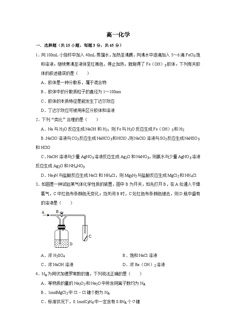 2024南阳一中高一上学期12月月考试题化学含解析01