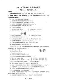 湖南省邵阳市新邵县第三中学2023-2024学年高二上学期期中考试化学试题