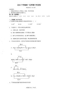 湖南省邵阳市新邵县第三中学2023-2024学年高一上学期期中考试化学试题