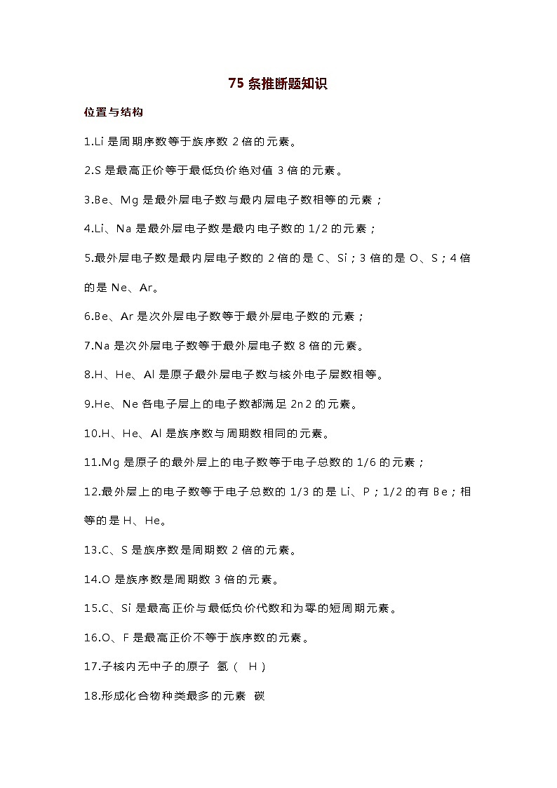 高考化学复习专题之75条推断题知识汇总第1页