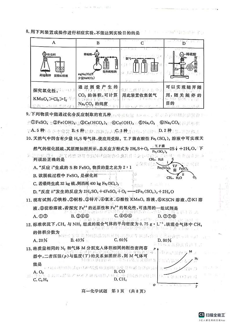 2024山东省名校考试联盟高一上学期12月阶段性检测化学PDF版含答案03