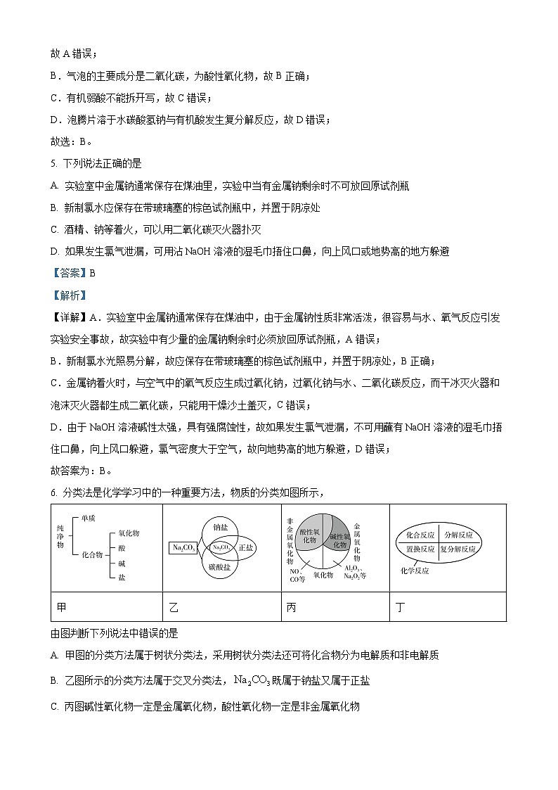 四川省遂宁中学2023-2024学年高一上学期期中考试化学试题（Word版附解析）第3页