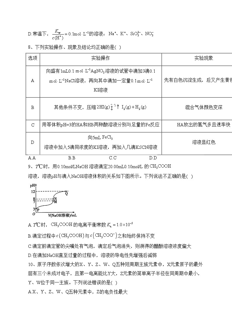 重庆市第十一中学校2022-2023学年高二上学期期末考试化学试卷(含答案)第3页