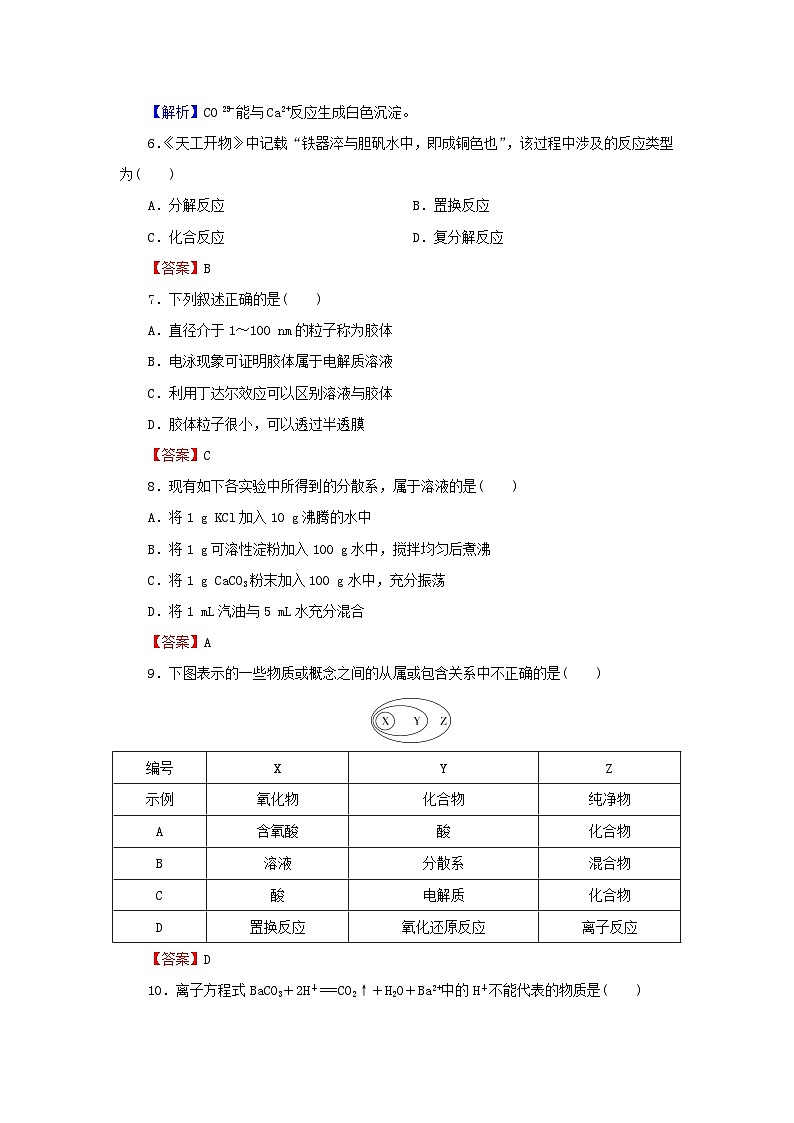 新教材2024版高中化学第1章物质及其变化检测卷新人教版必修第一册第2页
