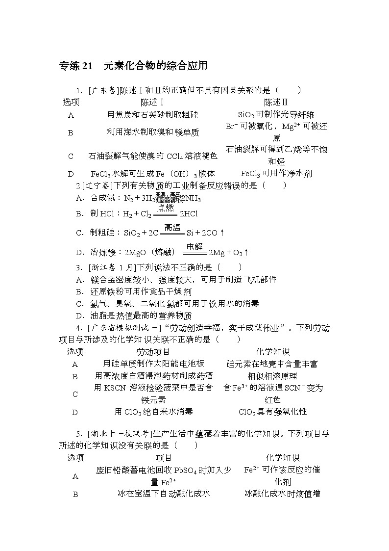 高考化学《微专题 小练习》统考版 专练 2101