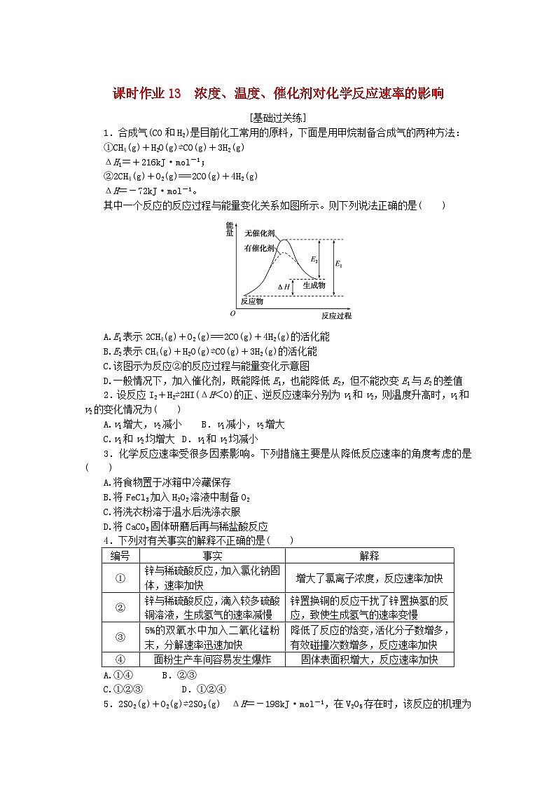 新教材2023版高中化学课时作业13浓度温度催化剂对化学反应速率的影响鲁科版选择性必修101