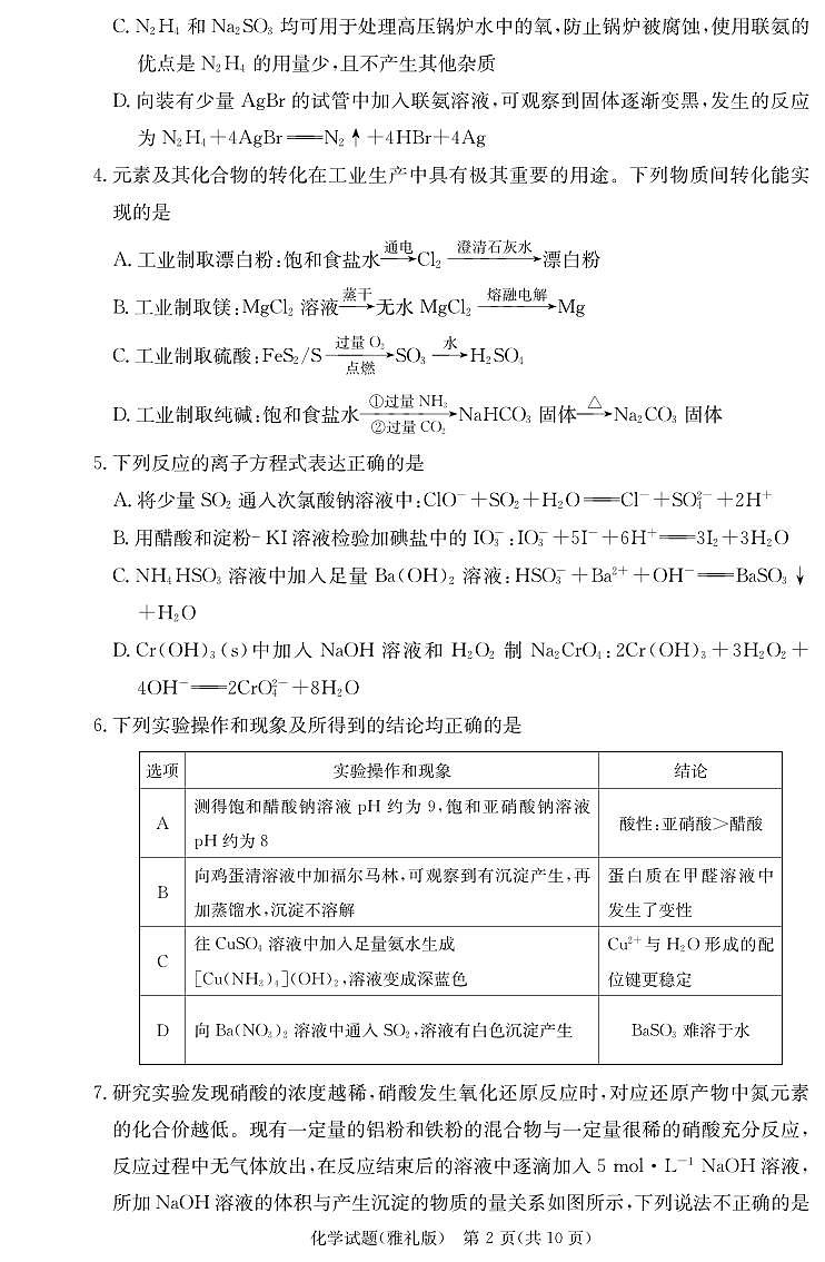 湖南省长沙市雅礼中学2023-2024学年高三上学期月考试卷（四）化学试题02