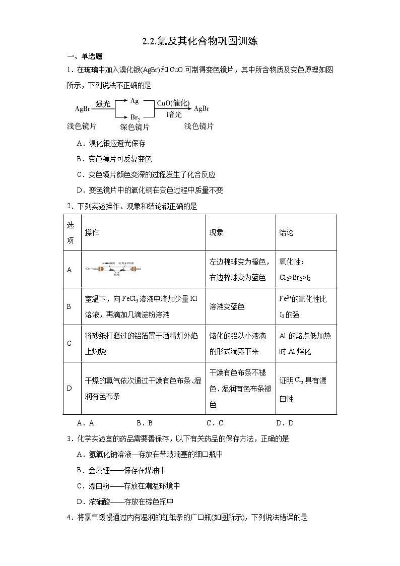 2.2.氯及其化合物  巩固训练   高中化学人教版（2019）必修第一册第1页