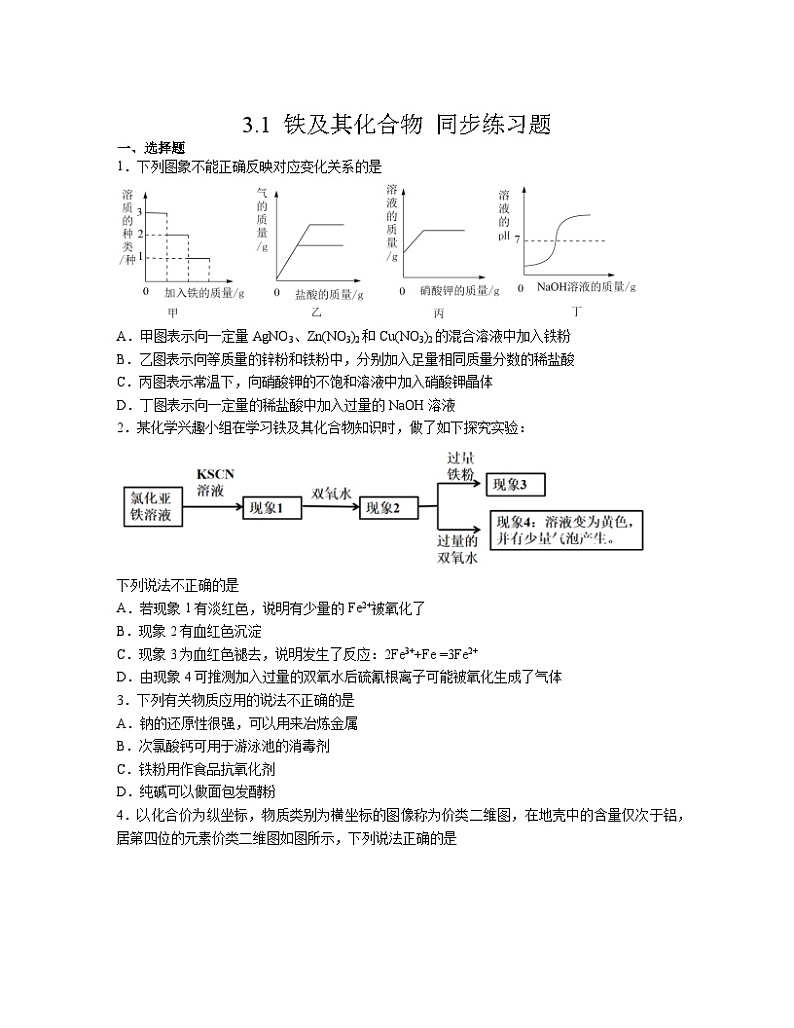 3.1 铁及其化合物  同步练习题     高中化学人教版（2019）必修第一册01
