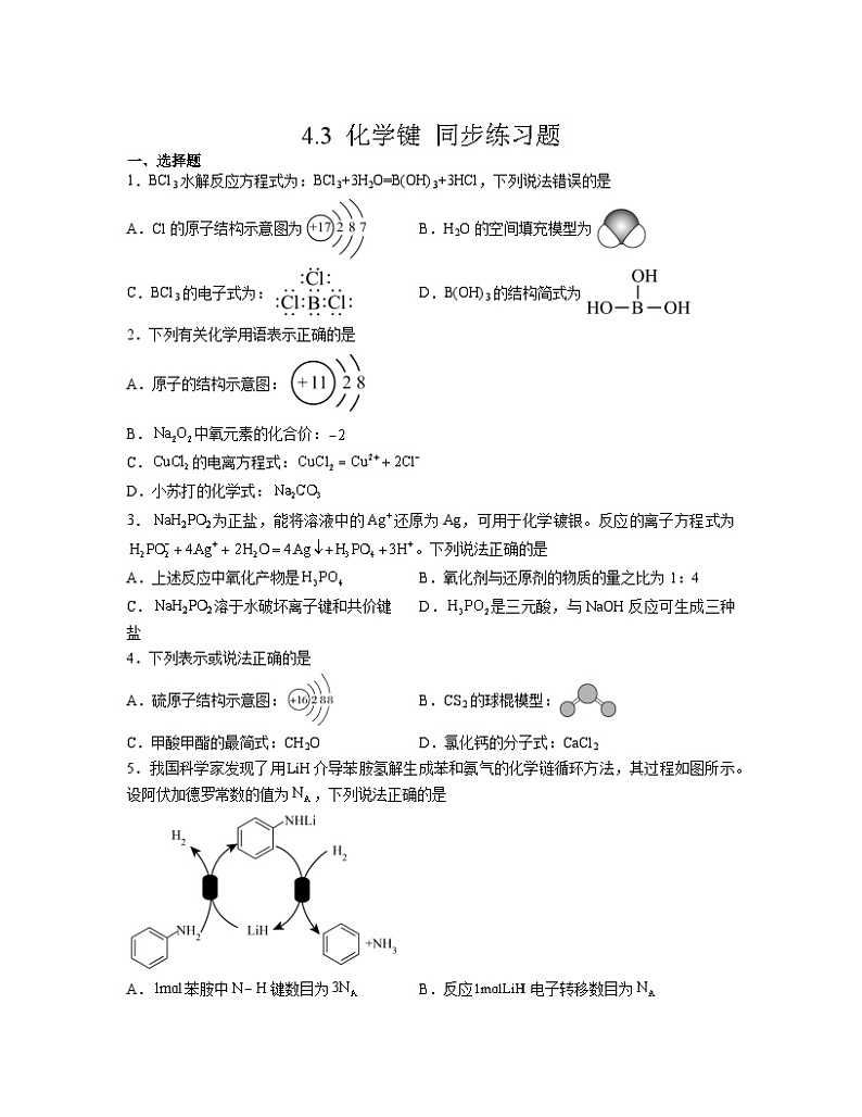 4.3 化学键  同步练习题   高中化学 人教版（2019）必修第一册第1页