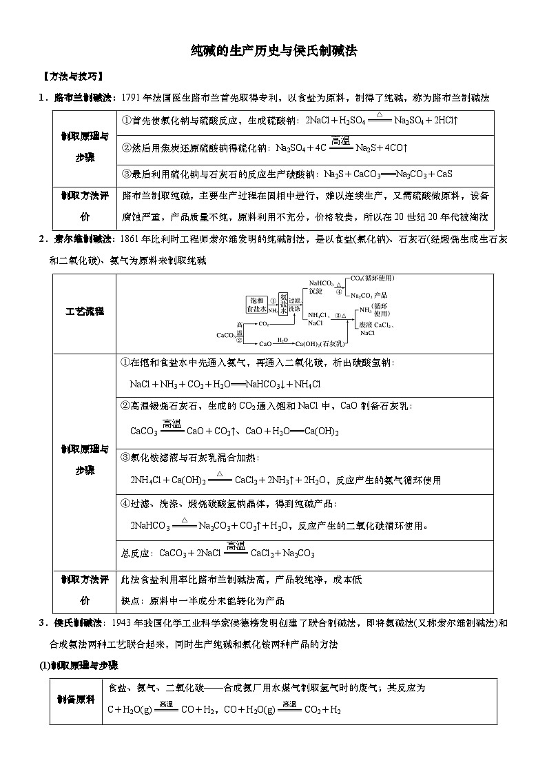 2.1.3微专题1   纯碱的生产历史与侯氏制碱法  导学案   高中化学人教版（2019）必修第一册第1页