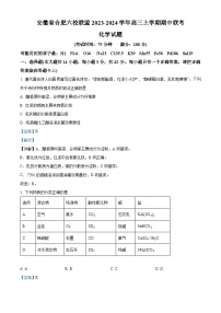 安徽省合肥市六校联盟2023-2024学年高三上学期期中联考化学试题（Word版附解析）