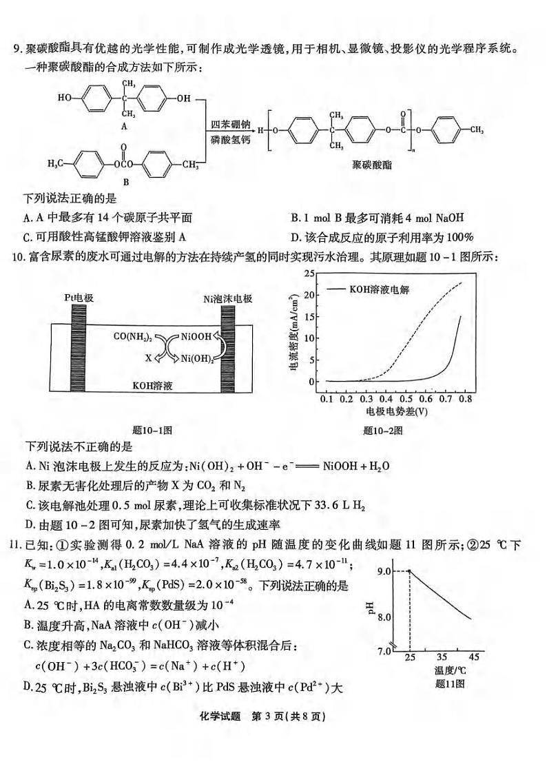 2024届重庆市高三上学期1月第五次质量检测化学试题第3页