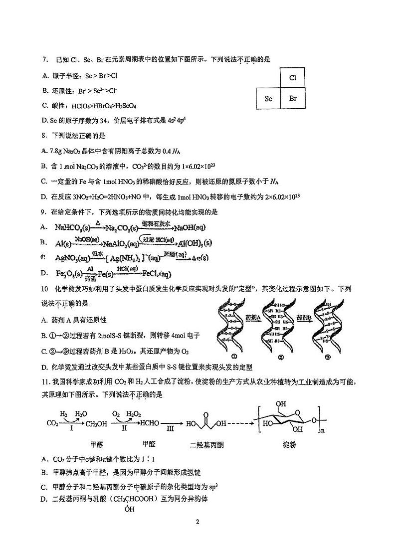 北京理工大附中高三上学期月考2023年10月月考化学试题及答案02