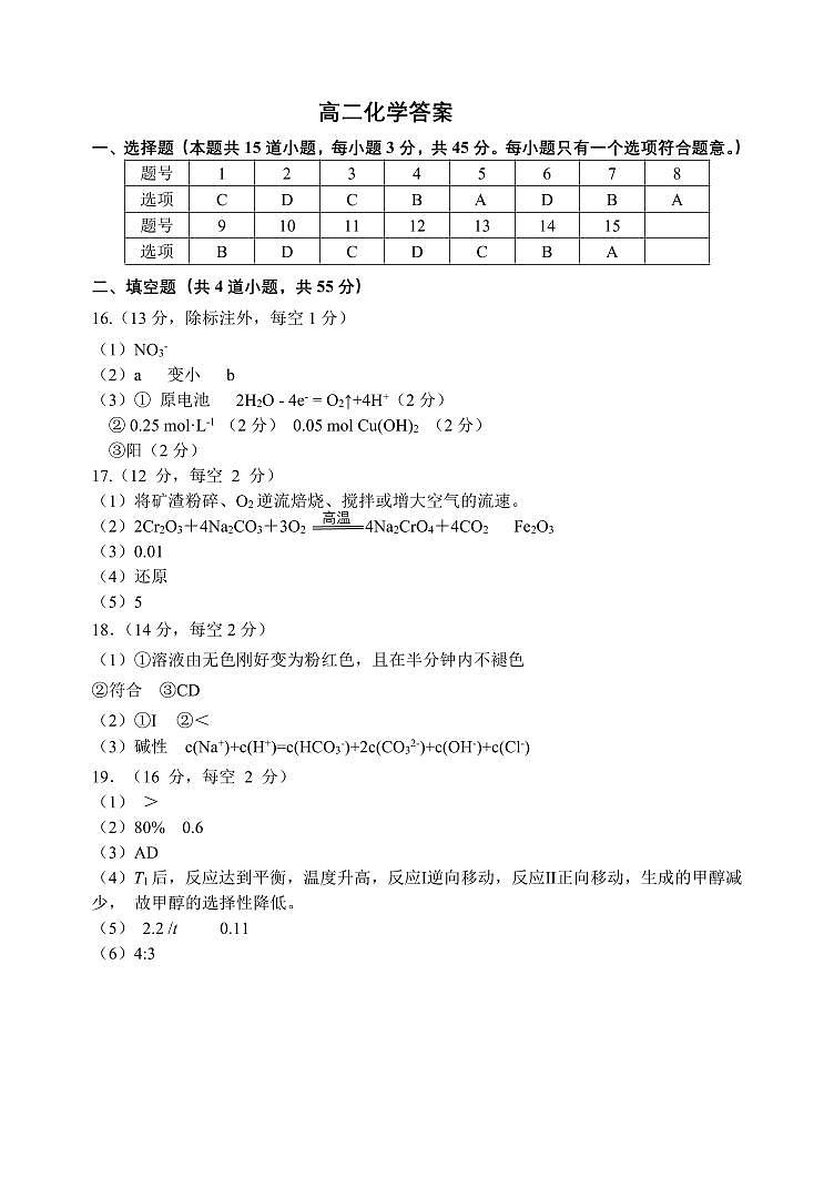 高二化学参考答案(1)第1页
