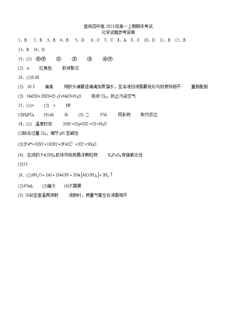 四川省宜宾市宜宾四中2023-2024学年高一上学期1月期末考试化学试题01
