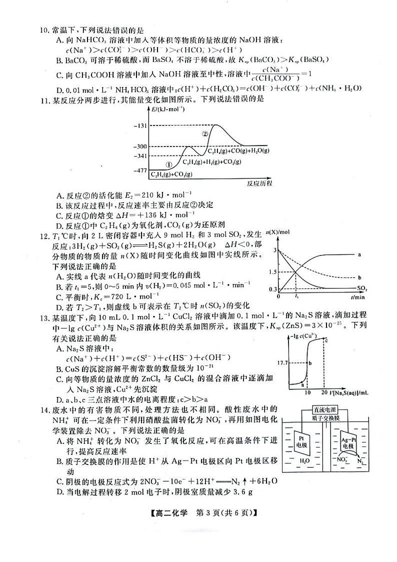 2024河南省实验中学高二上学期12月质量检测试题化学PDF版无答案03