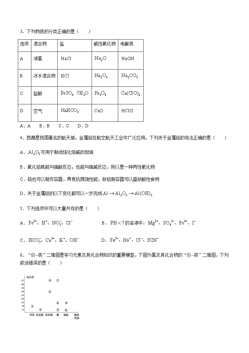 四川省凉山彝族自治州安宁河联盟2023-2024学年高一上学期期末联考化学试题含答案02